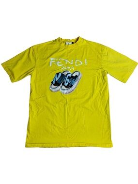 Fendi x FILA Fendi Mania Yellow Graphic T-Shirt - Slippers Motif Size Medium